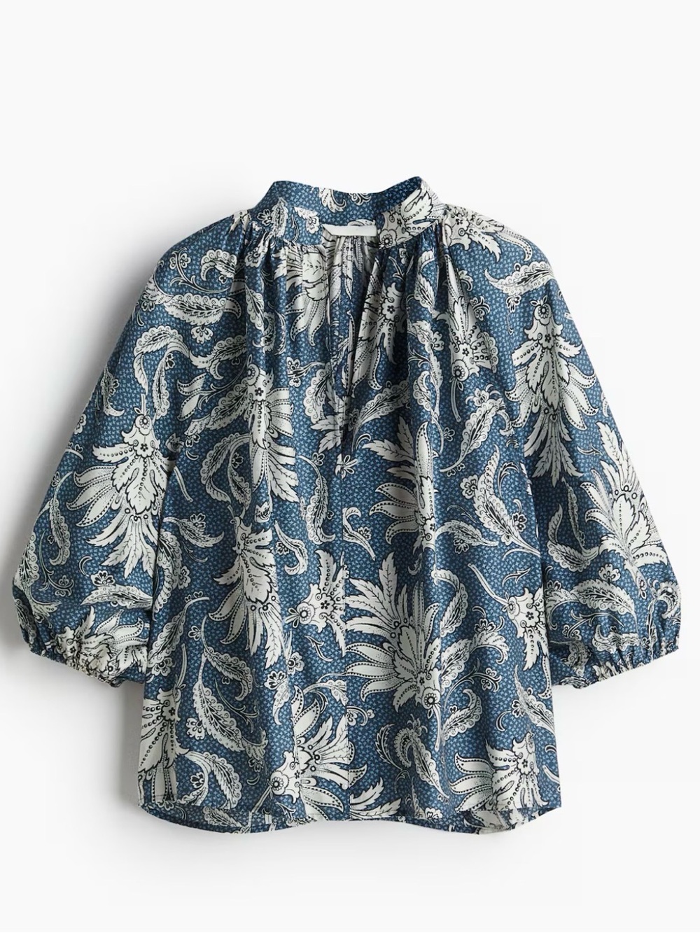 H&M Blue and White Balloon Sleeve Paisley Blouse-Sz-XL - Picture 2 of 8